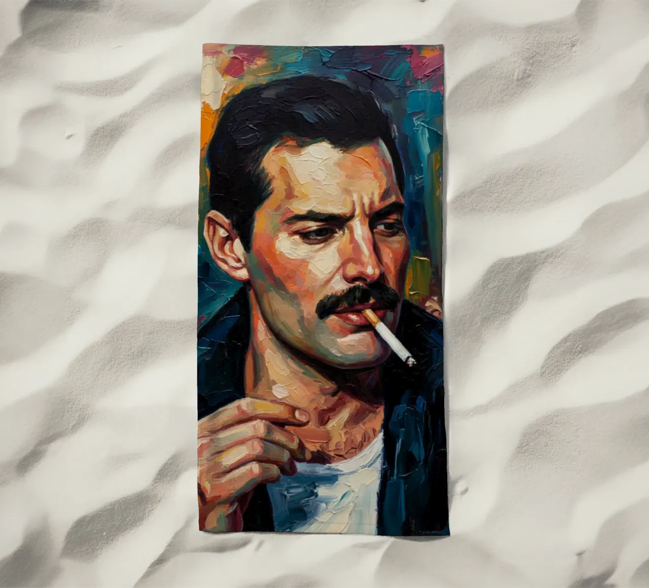 Freddie Mercury che fuma telo mare da Lembayung art