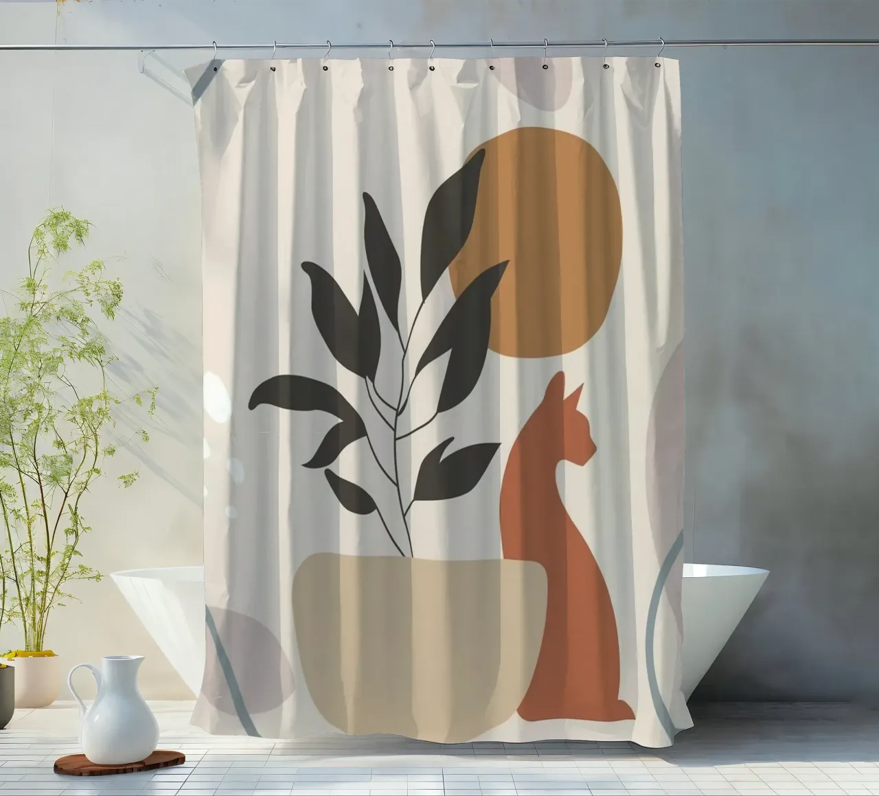 cat with vase shape tenda da doccia da Grant