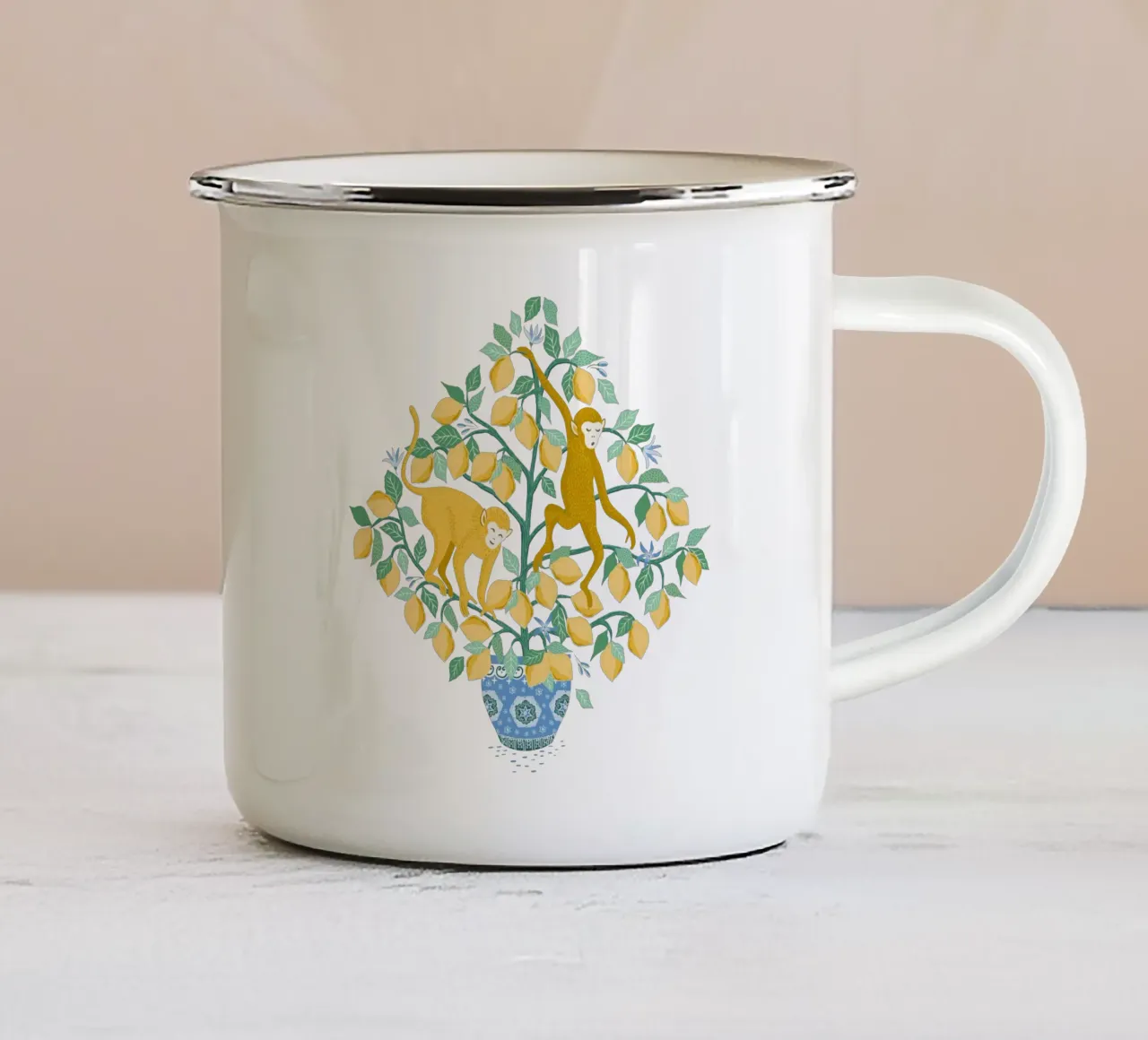 Monkeys in lemon tree tazza in smalto da Vivdesign