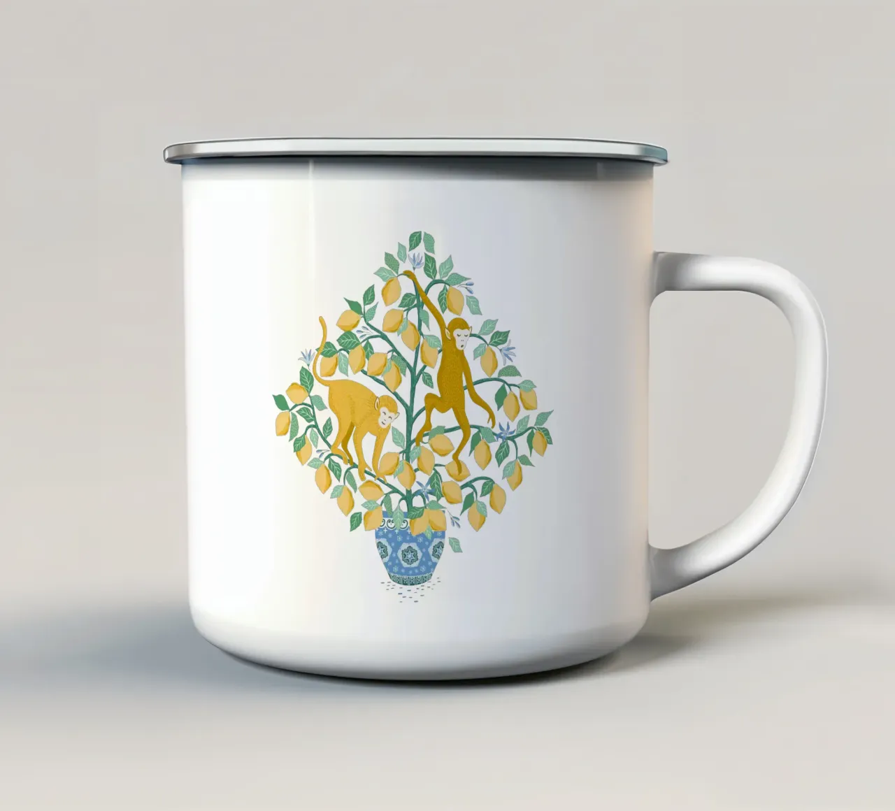 Monkeys in lemon tree tazza in smalto da Vivdesign