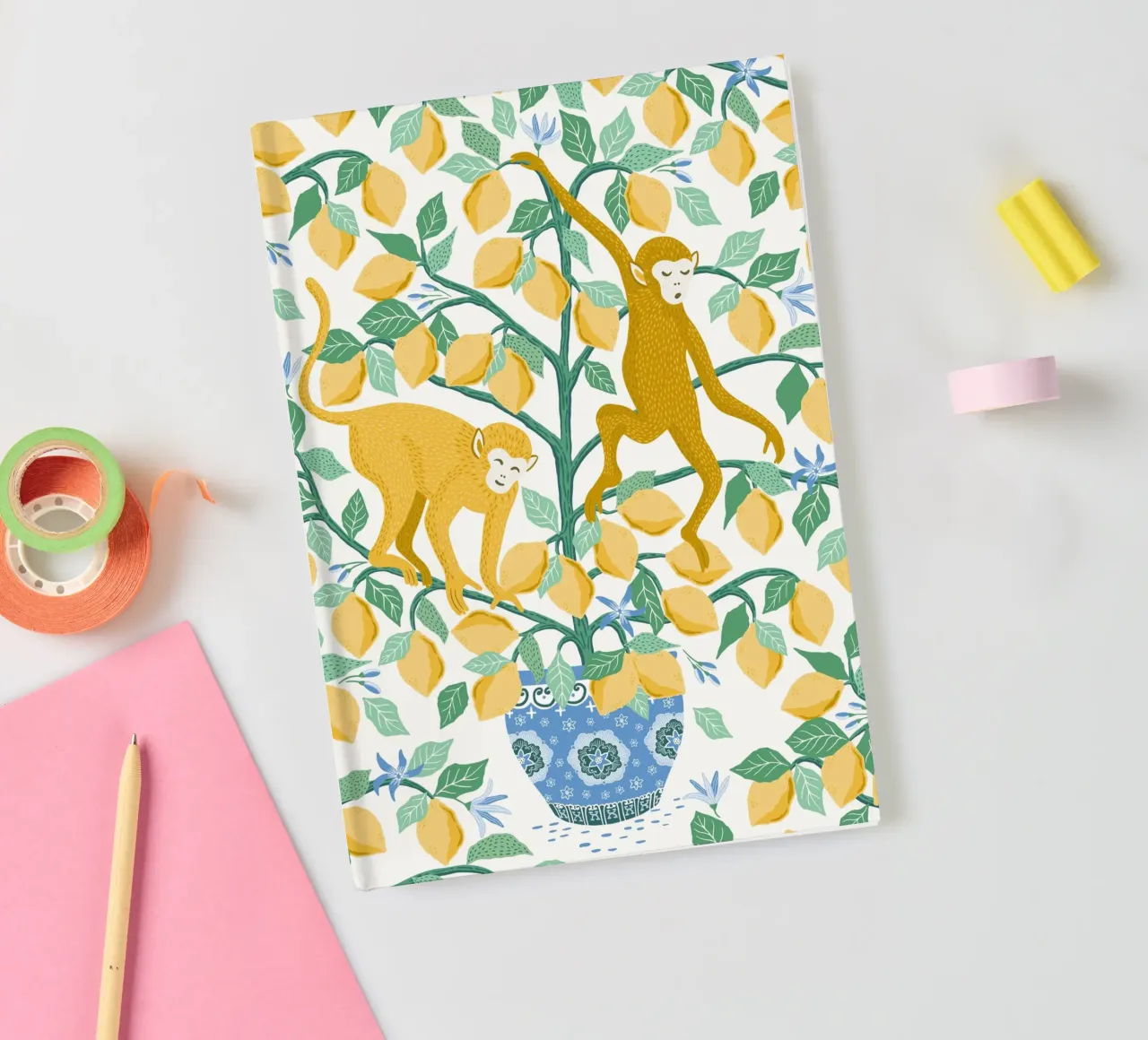 Monkeys in lemon tree notebook by Vivdesign