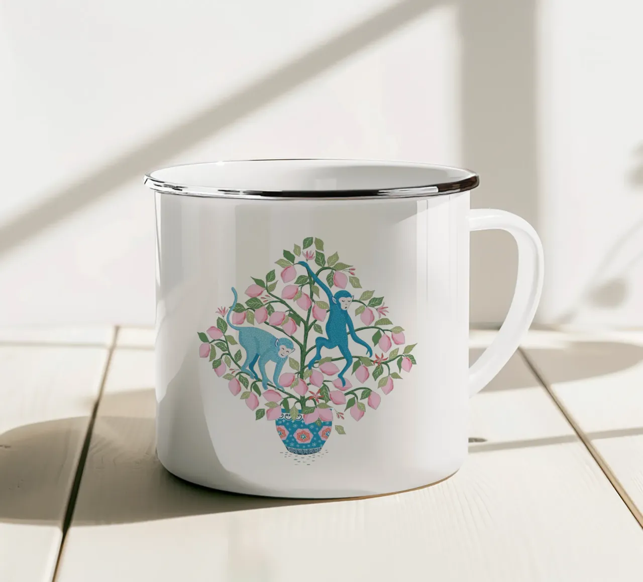 Blue monkeys and pink lemons tazza in smalto da Vivdesign