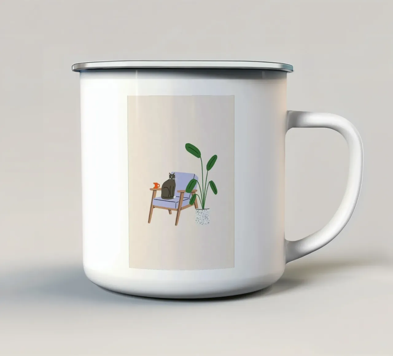 cat on chair with vase tazza in smalto da Grant