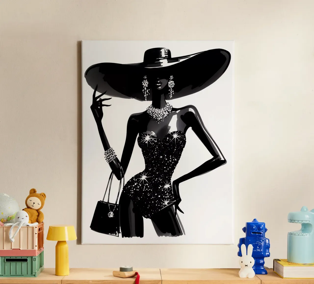 St. Tropez Mode-Porträt Leinwand mit Schattenfugenrahmen von ARTOMATIC