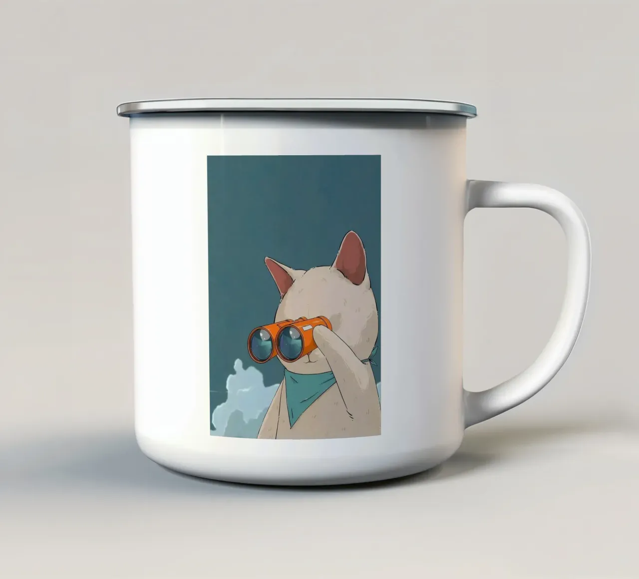 cat with binoculars in eye tazza in smalto da andern