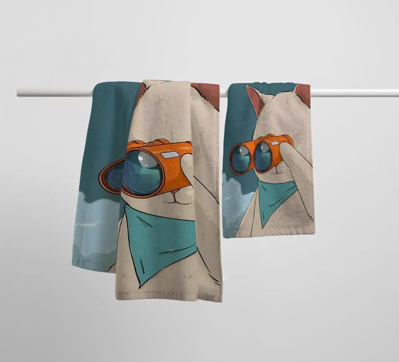 cat with binoculars in eye asciugamano da bagno da andern
