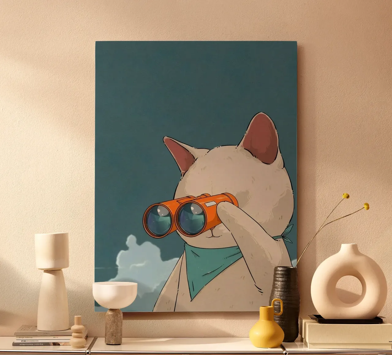 cat with binoculars in eye alluminio dibond da andern
