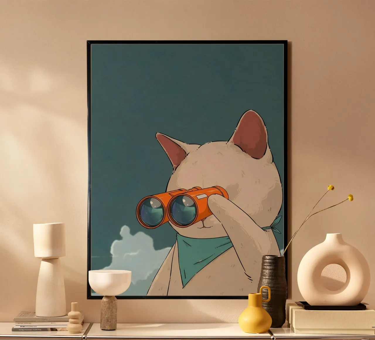 cat with binoculars in eye carta hahnemühle da andern