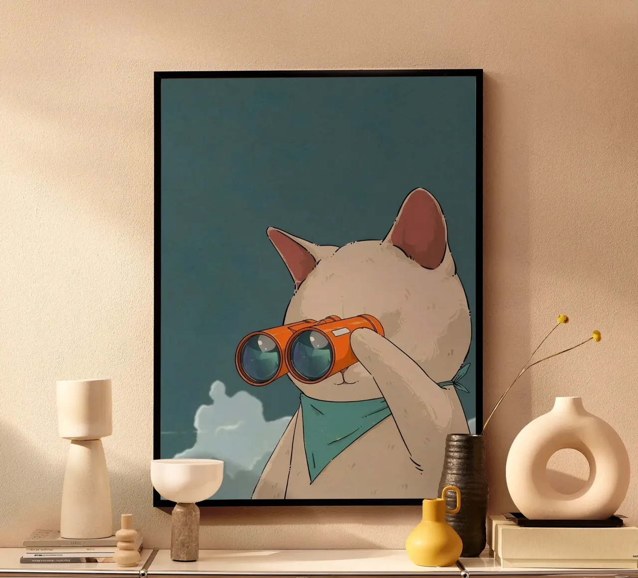 cat with binoculars in eye carta hahnemühle da andern