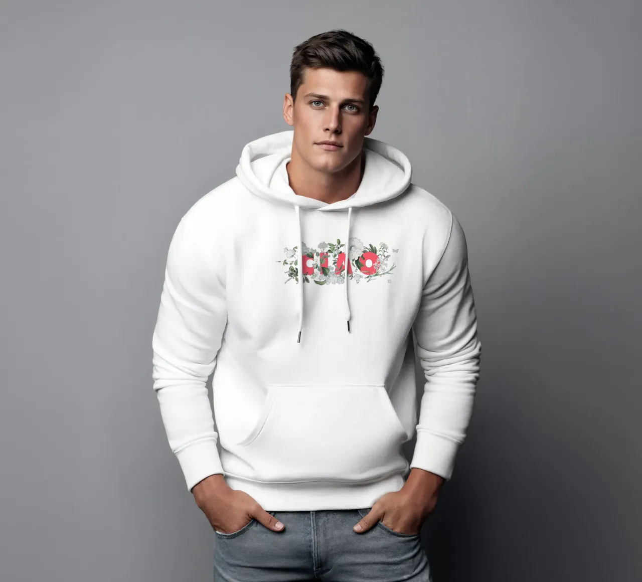 Ciao Fiori e Insetti Rosso Bianco felpa con cappuccio da Studio Frances M