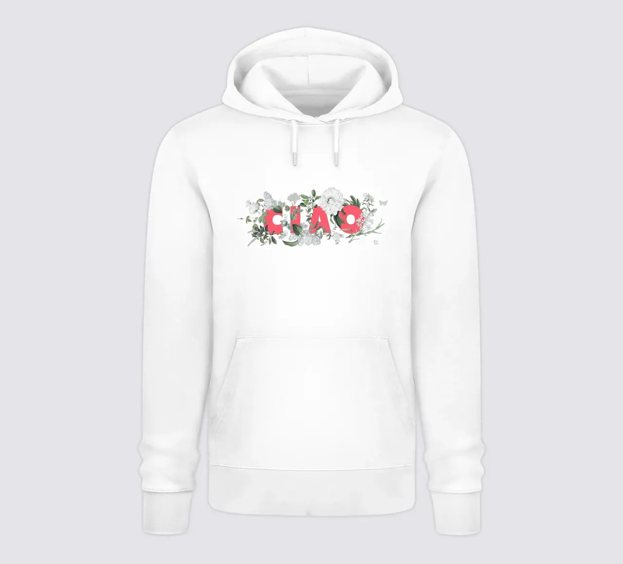 Ciao Fiori e Insetti Rosso Bianco felpa con cappuccio da Studio Frances M