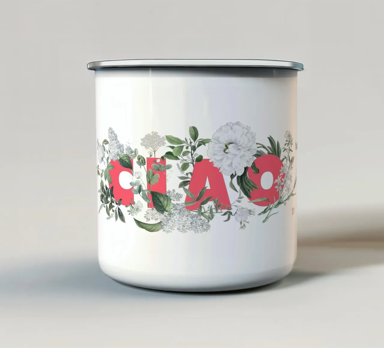 Ciao Fiori e Insetti Rosso Bianco tazza in smalto da Studio Frances M