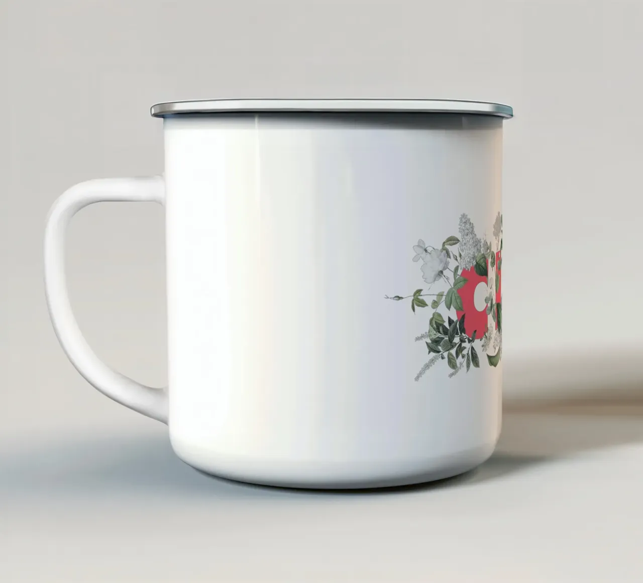 Ciao Fiori e Insetti Rosso Bianco tazza in smalto da Studio Frances M