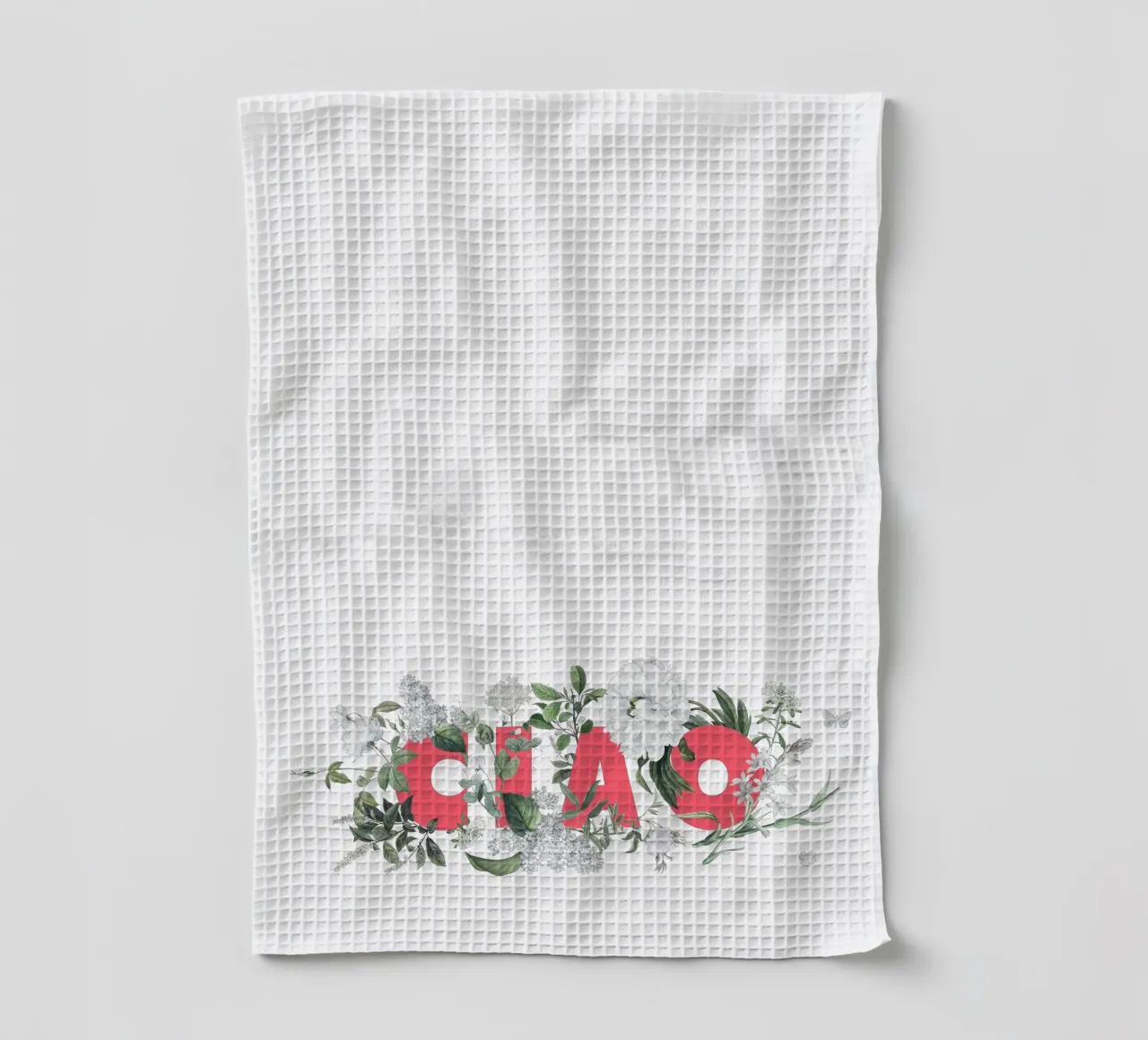 Ciao Fiori e Insetti Rosso Bianco canovaccio da cucina da Studio Frances M