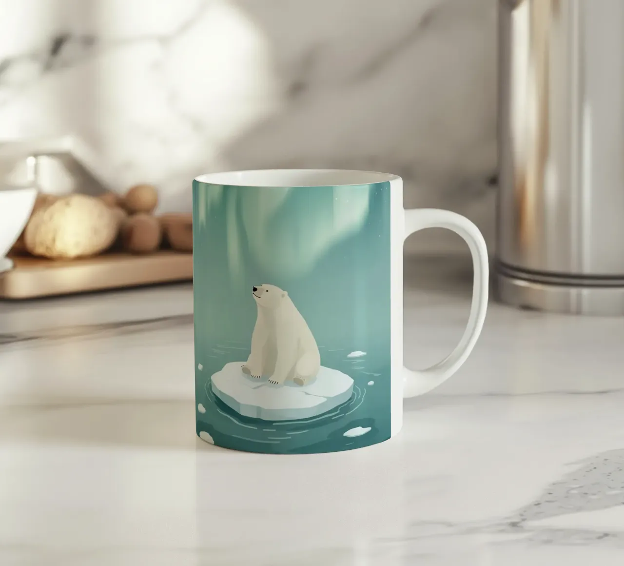 Orso polare sotto l'Aurora Boreale tazza in ceramica da DesignDoodle