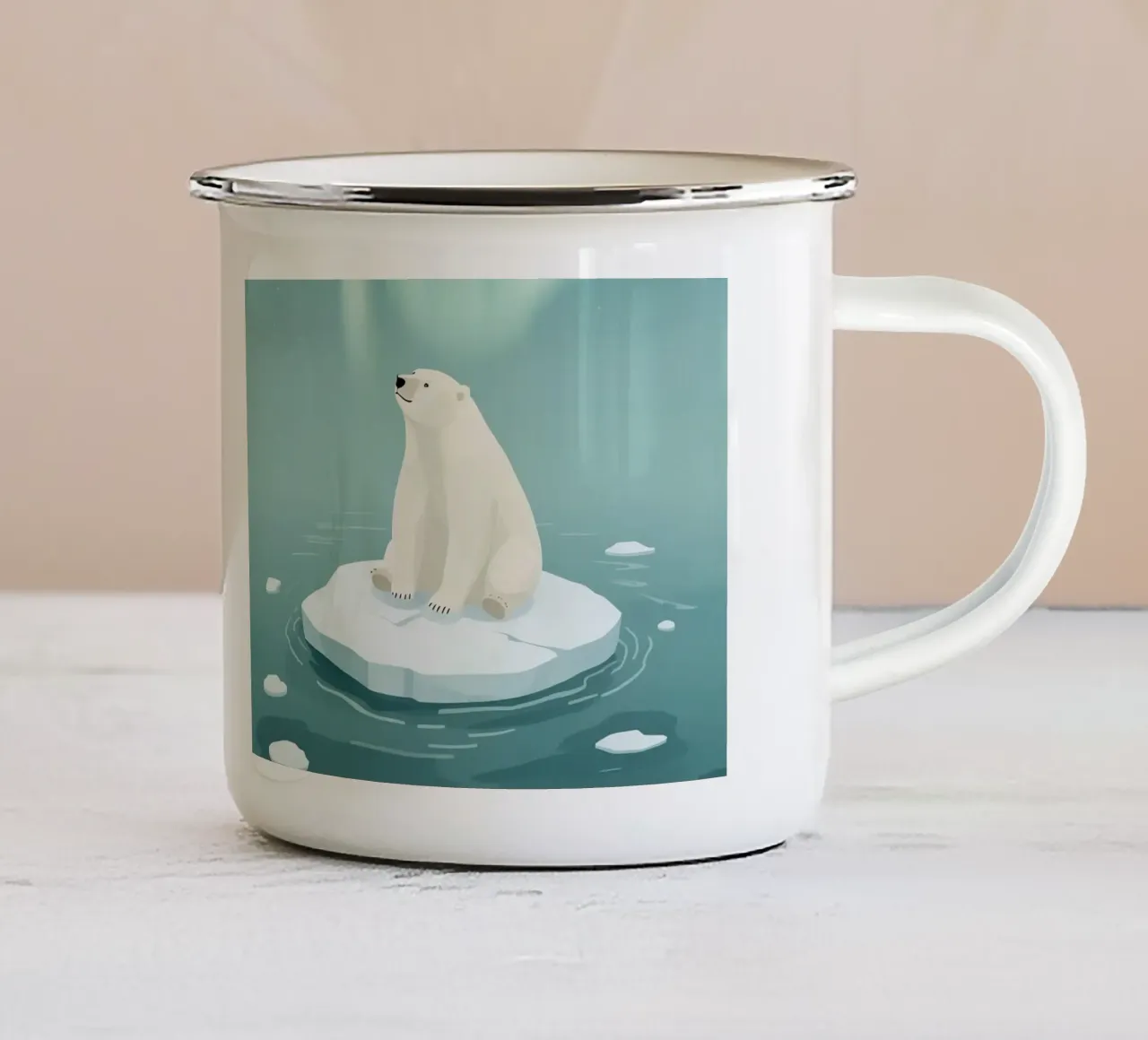 Orso polare sotto l'Aurora Boreale tazza in smalto da DesignDoodle