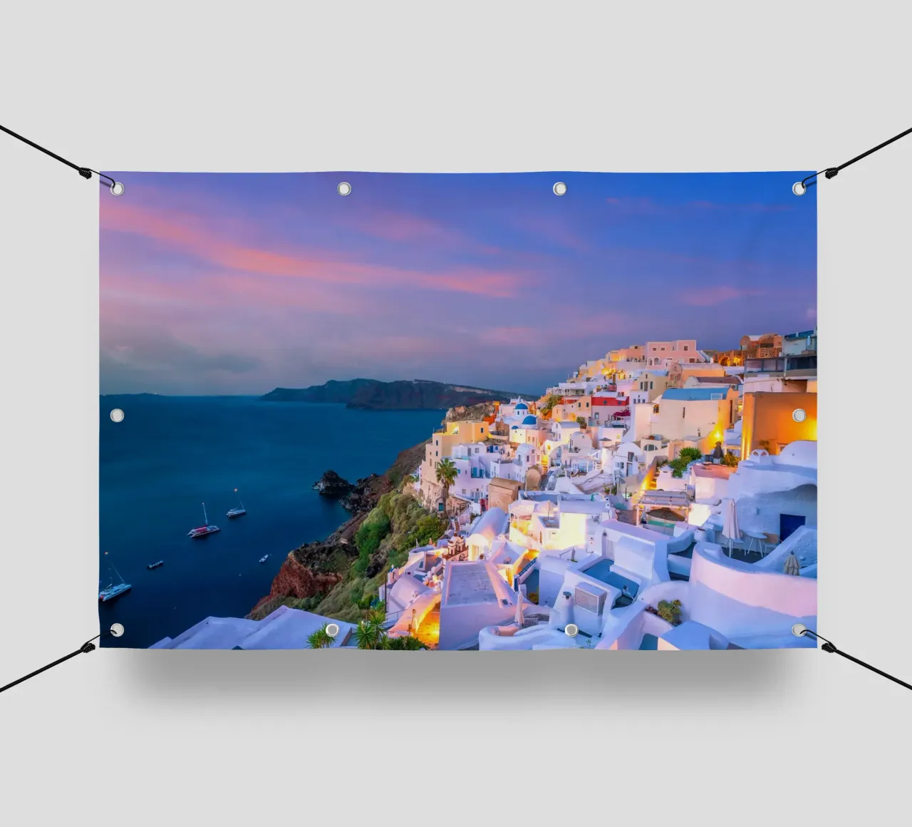 L'ora blu sopra la Caldera, Oia, Grecia telo in pvc da Wanderlust Vibes