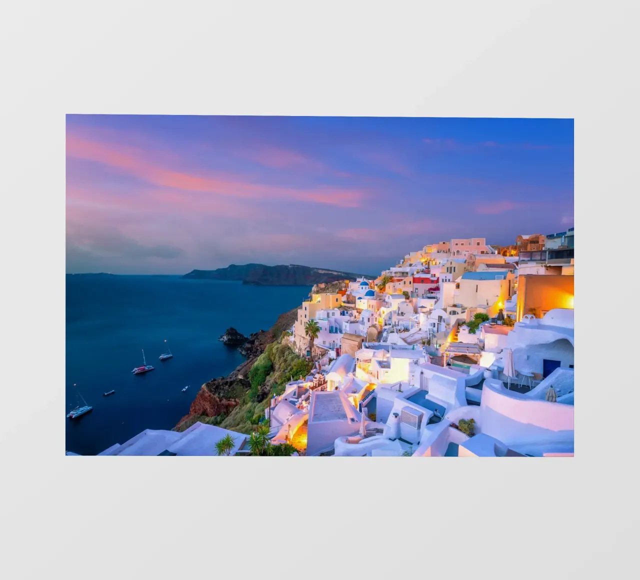 L'ora blu sopra la Caldera, Oia, Grecia telo in pvc da Wanderlust Vibes