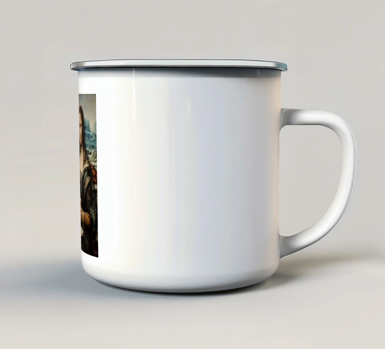Pausa caffè al Louvre tazza in smalto da M-Ulrich-Digital Art