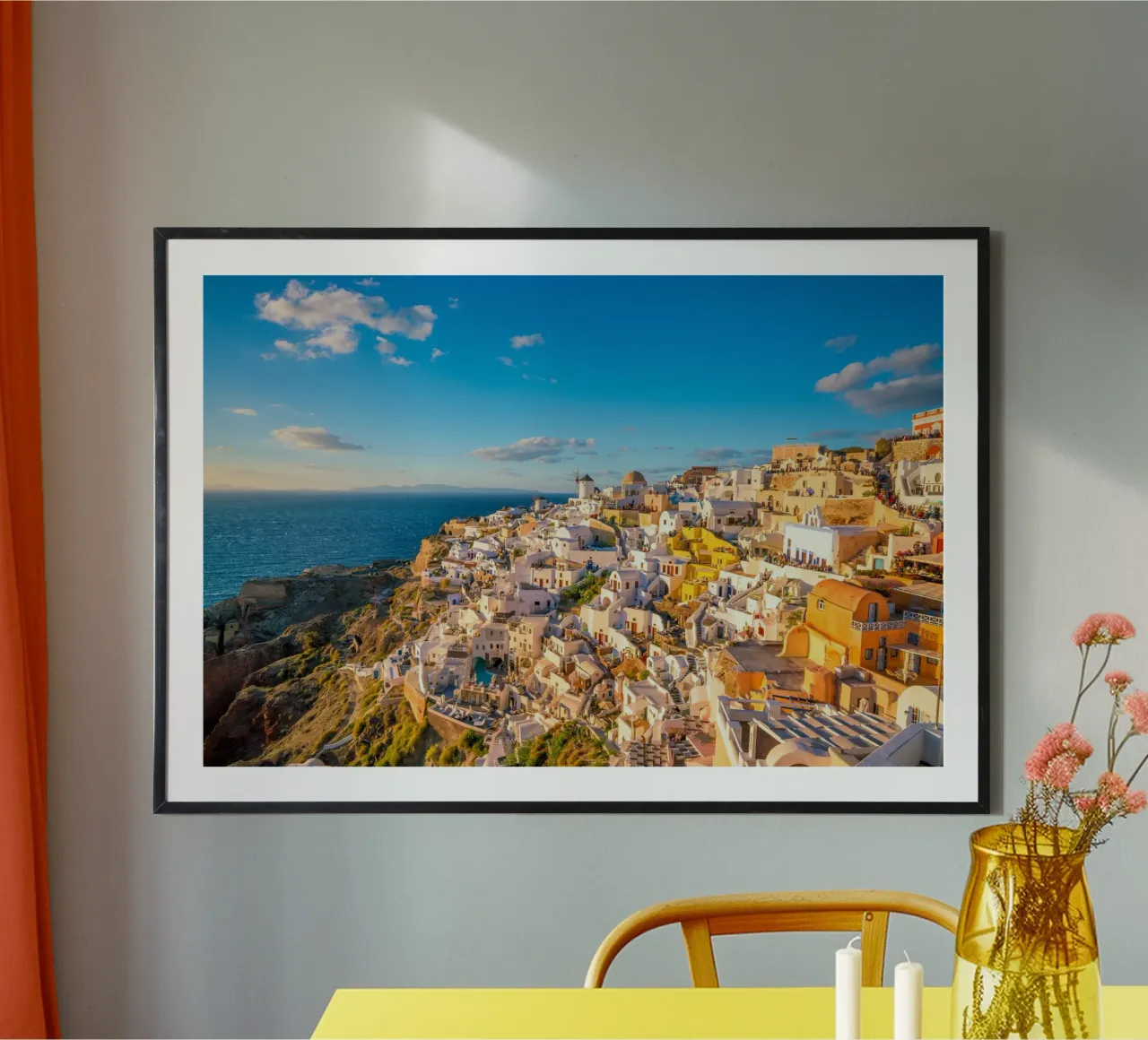 Ora d'oro su Oia e i mulini a vento, Santorini, Grecia carta hahnemühle da Wanderlust Vibes