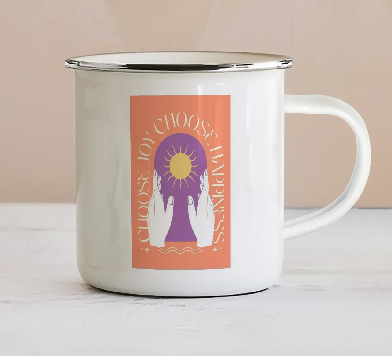 Scegliete la gioia e la felicità tazza in smalto da Charlotte Gagnon