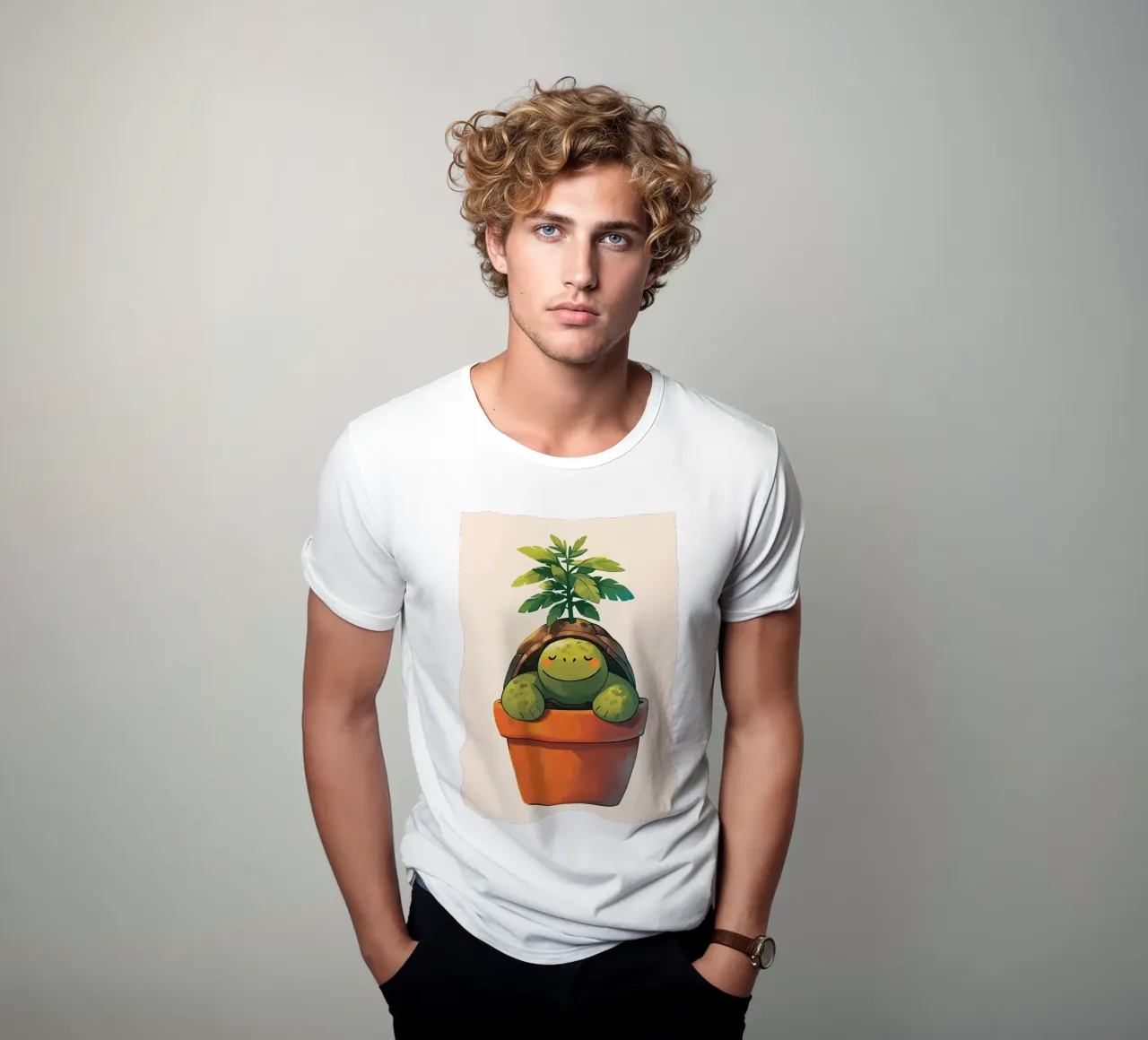 Pianta in vaso Happy Turtle t-shirt da Charlotte Gagnon
