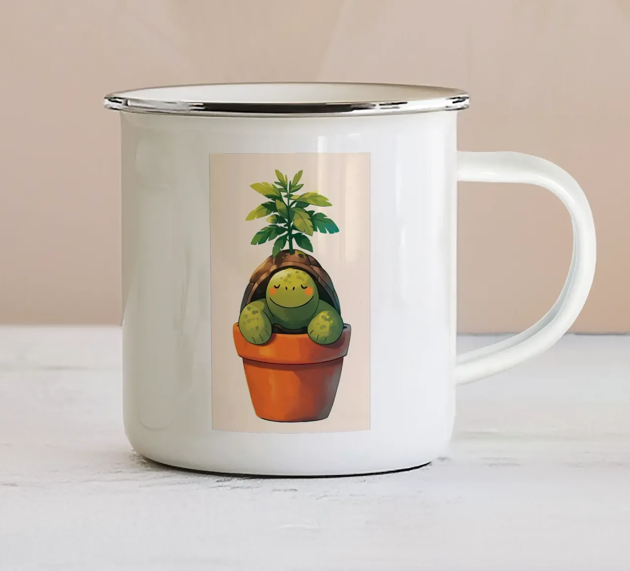 Pianta in vaso Happy Turtle tazza in smalto da Charlotte Gagnon