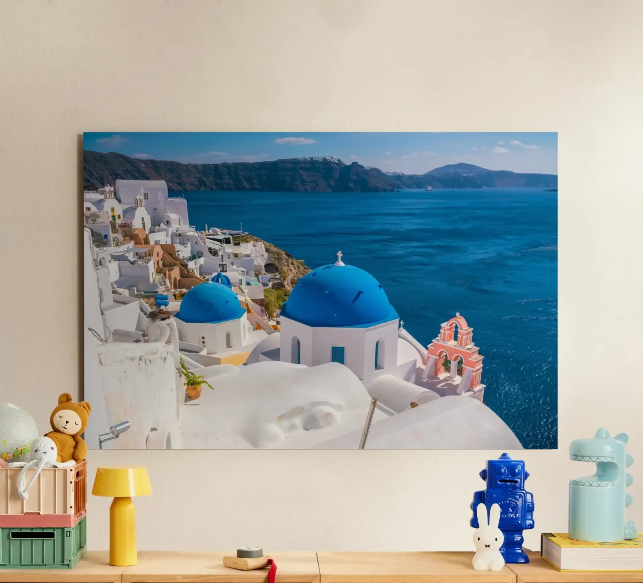 Tetti della scogliera e vista sull'Egeo, Oia, Grecia alluminio dibond da Wanderlust Vibes