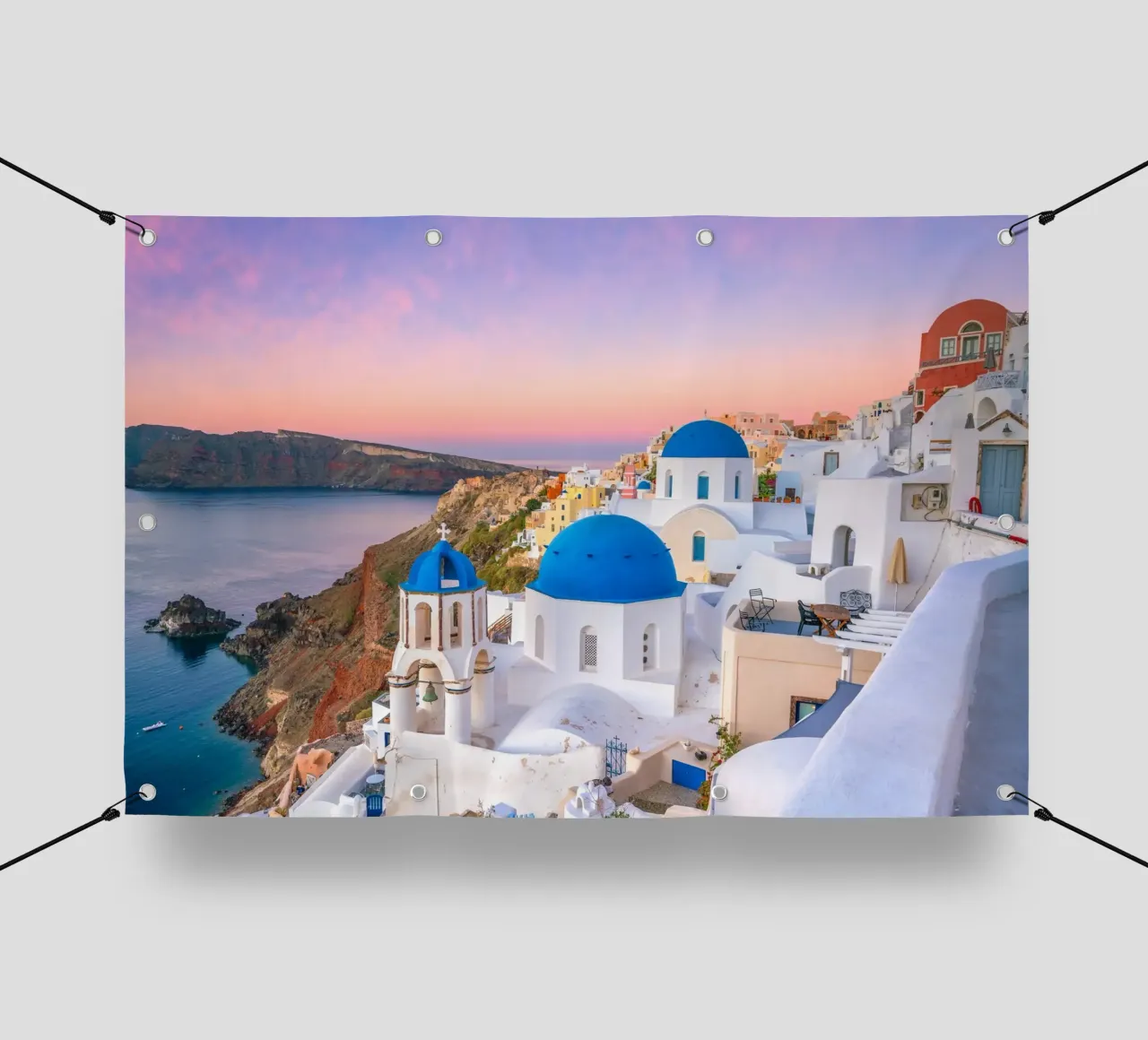 Tetti, mare blu e caldera, Oia, Grecia telo in pvc da Wanderlust Vibes