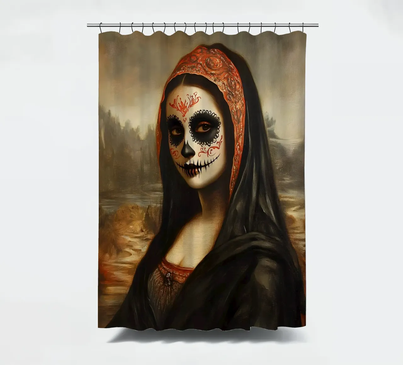Mona Lisa para celebrar a los muertos cortina de baño de M-Ulrich-Digital Art