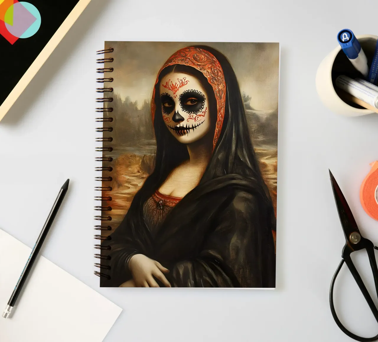 Mona Lisa to celebrate the dead spiral notebook by M-Ulrich-Digital Art