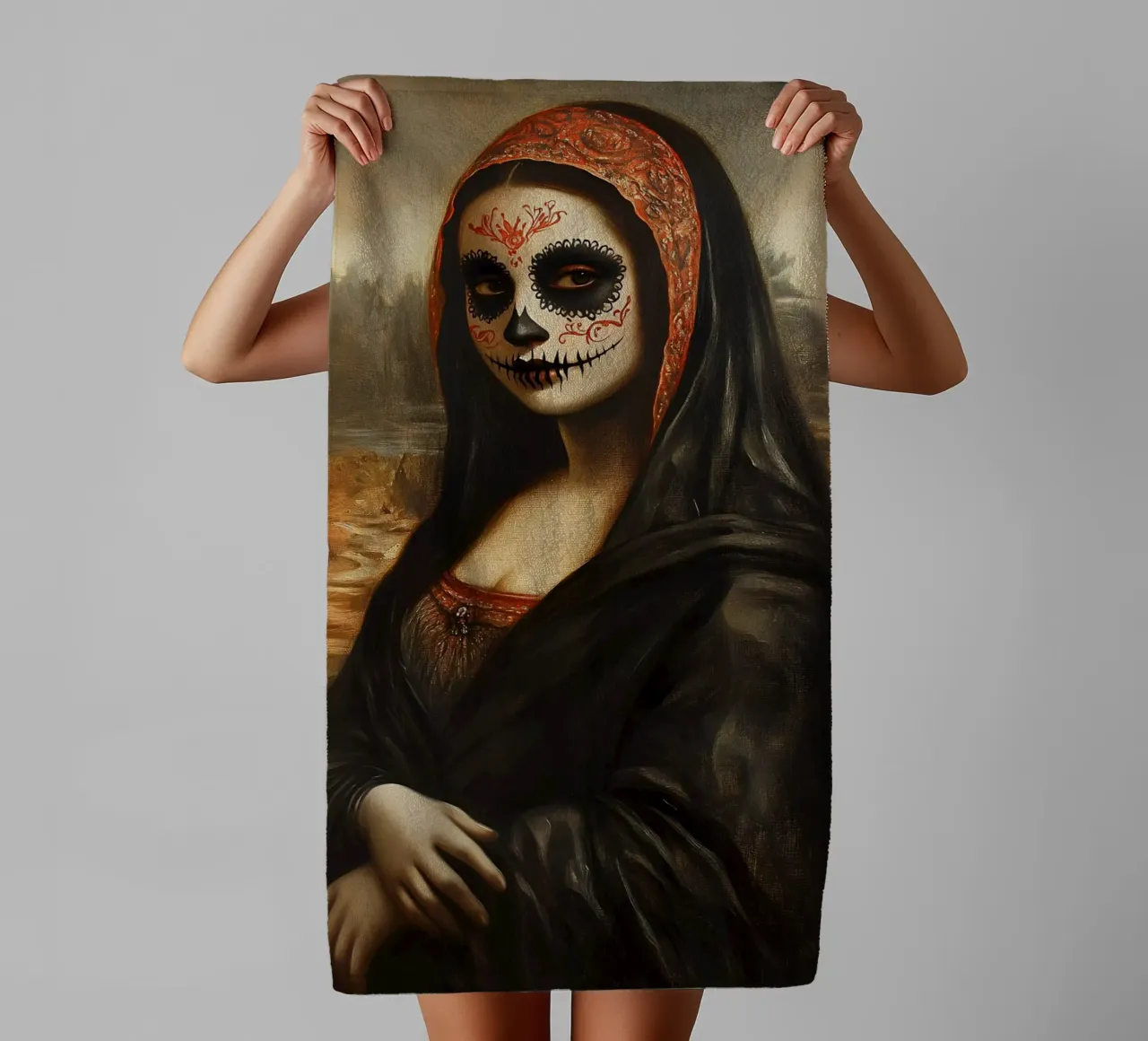 Monna Lisa per celebrare i morti asciugamano da bagno da M-Ulrich-Digital Art