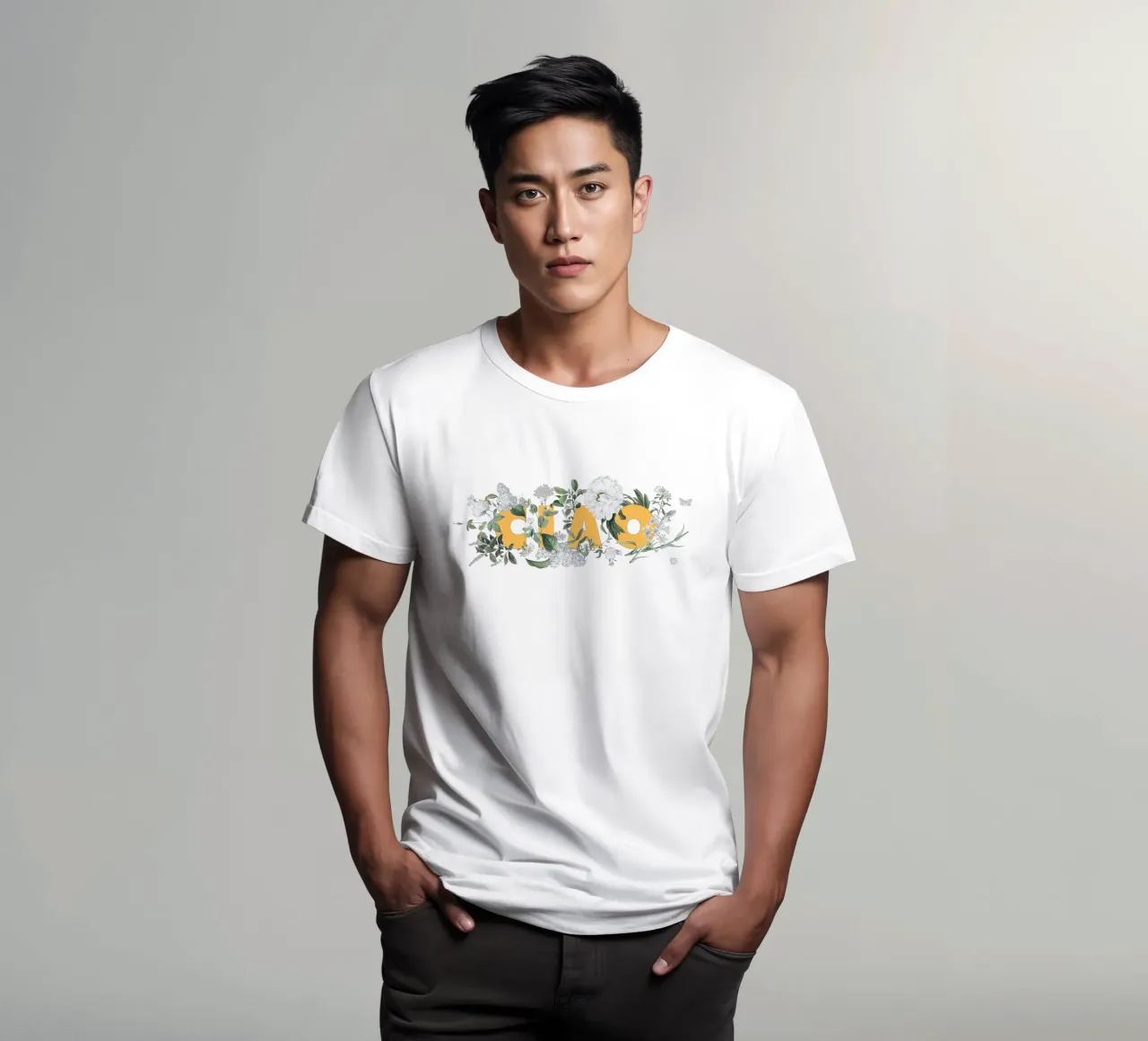Ciao Fiori e Insetti Giallo Bianco t-shirt da Studio Frances M