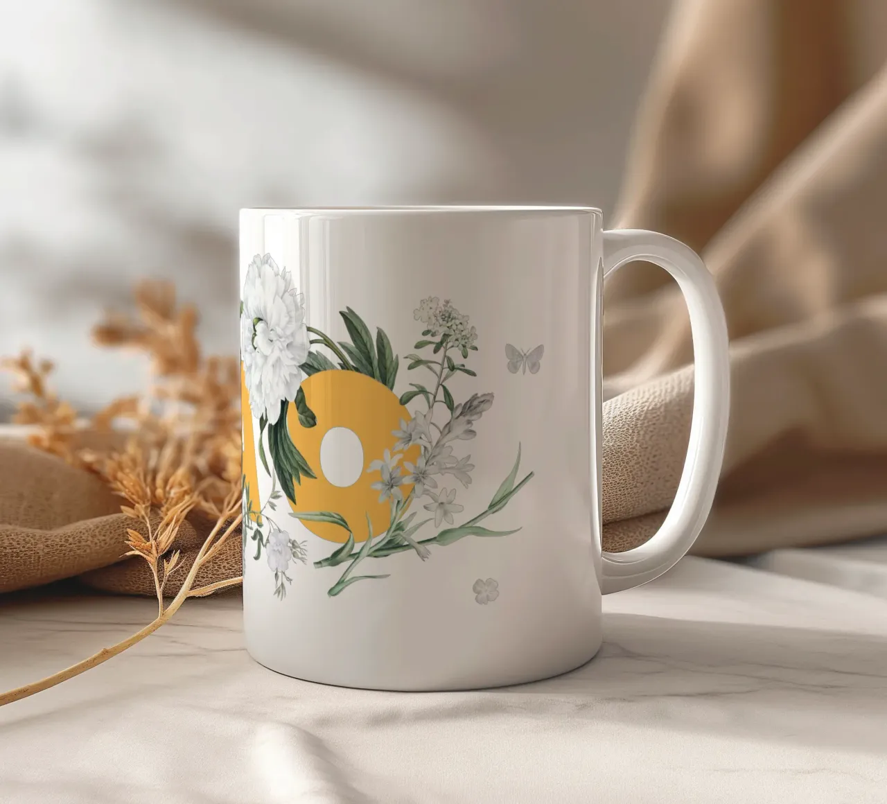 Ciao Fleurs & Insectes Jaune Blanc mug en céramique de Studio Frances M