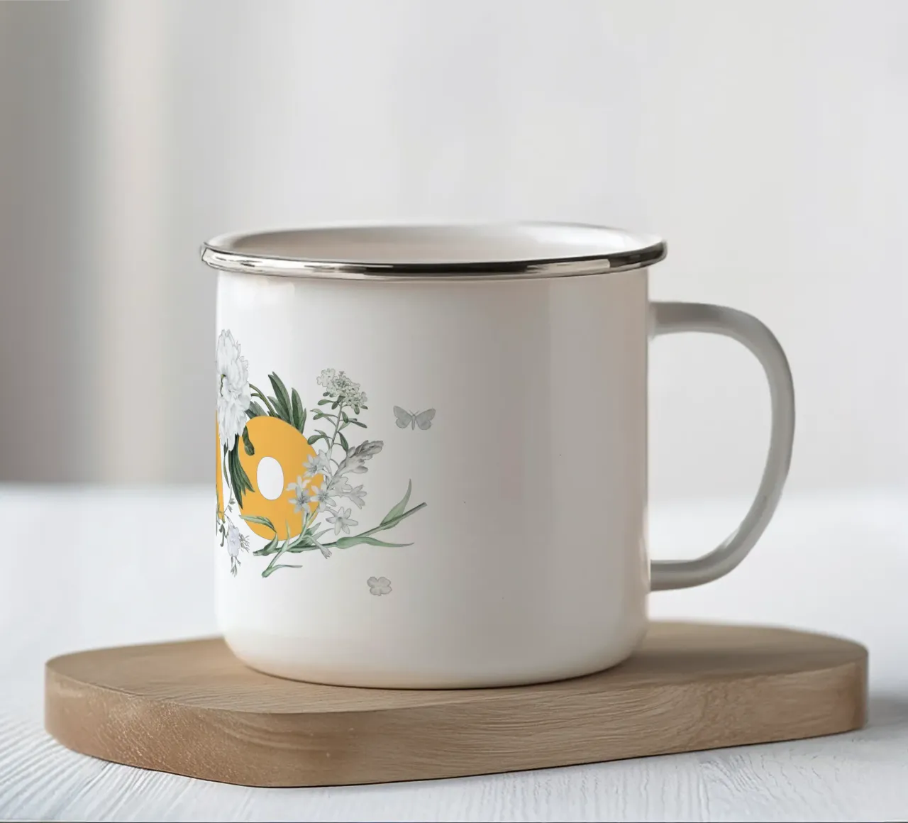 Ciao Blumen & Insekten Gelb Weiß tazza in smalto da Studio Frances M