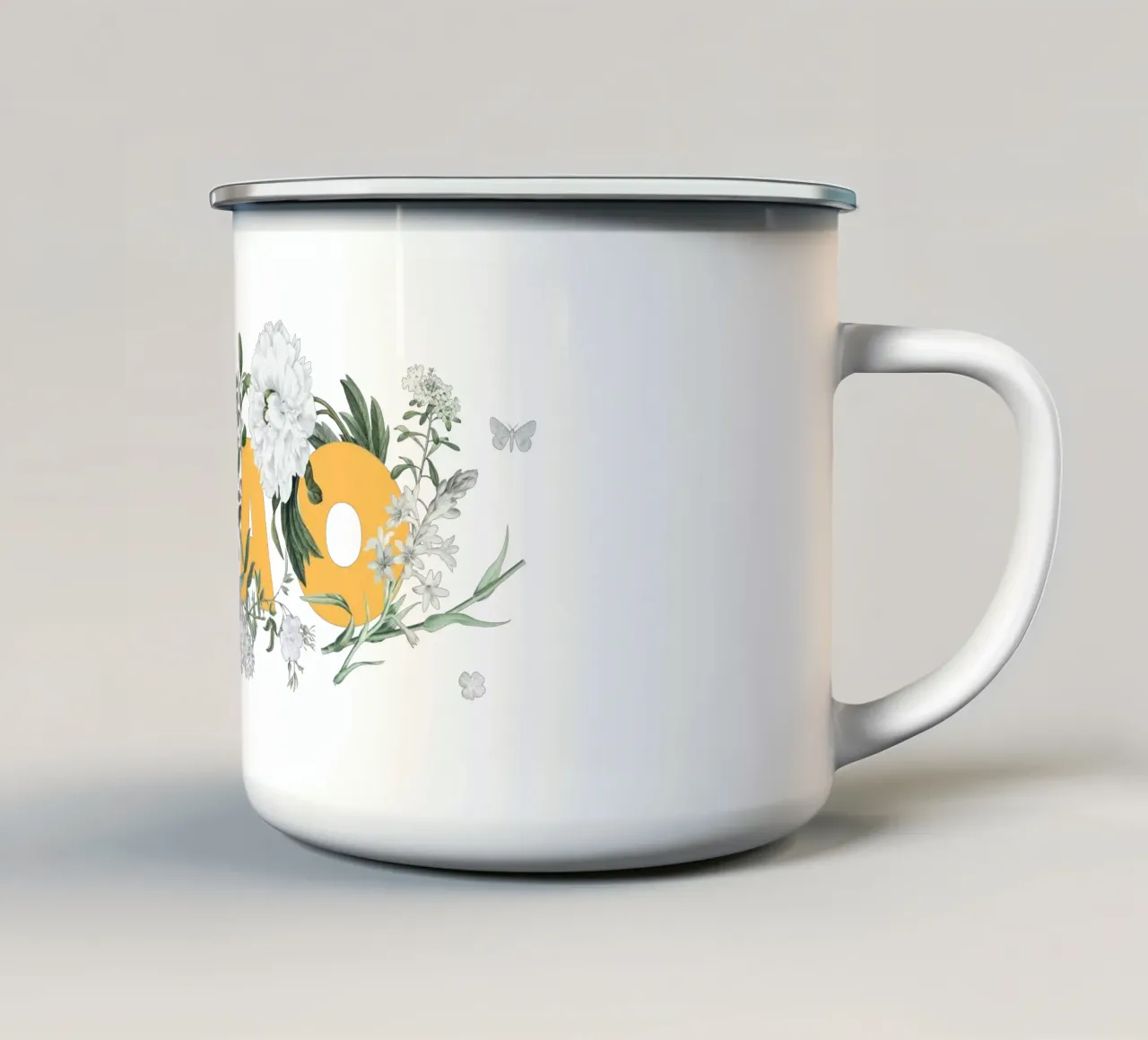 Ciao Blumen & Insekten Gelb Weiß tazza in smalto da Studio Frances M