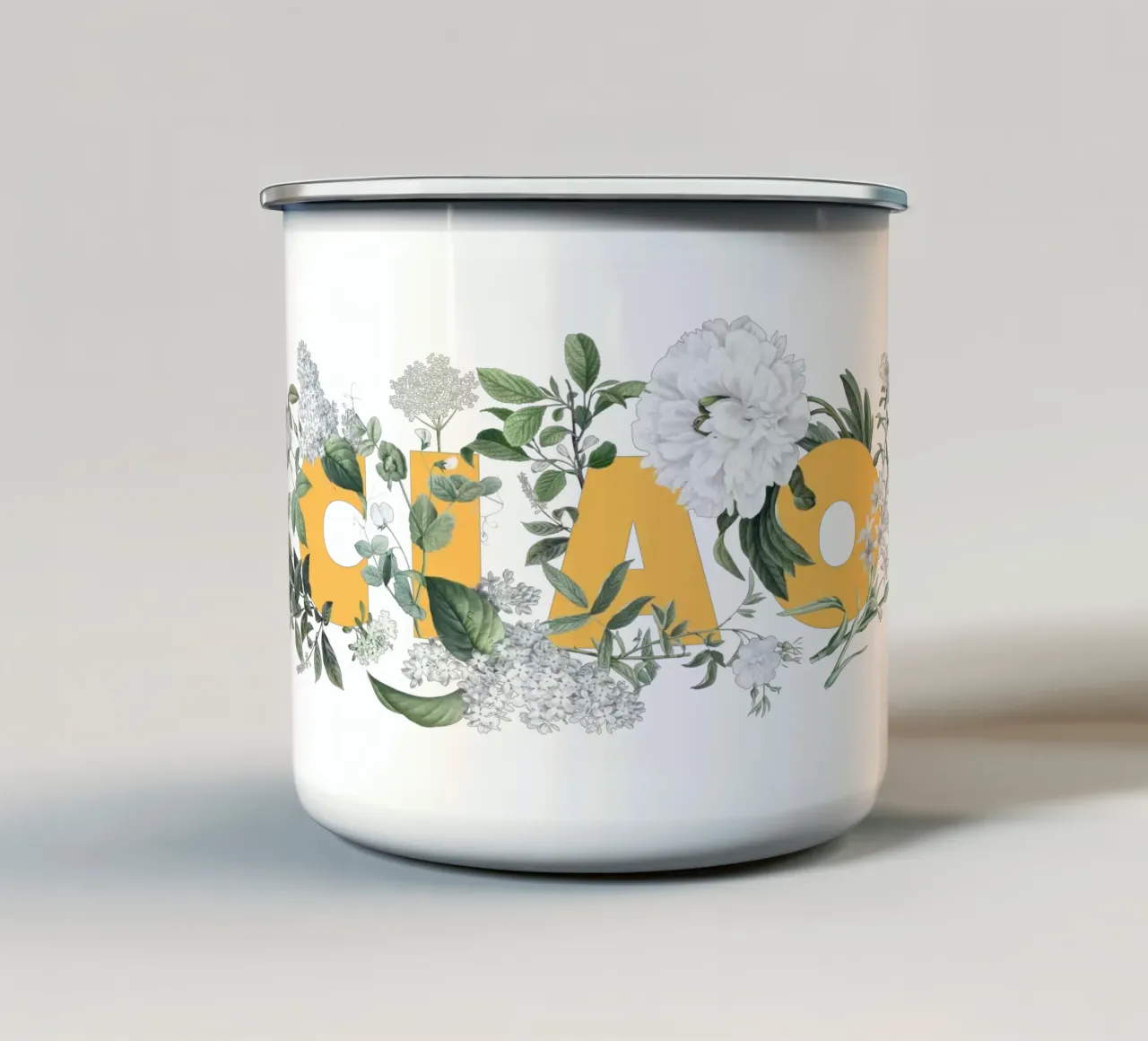 Ciao Blumen & Insekten Gelb Weiß tazza in smalto da Studio Frances M