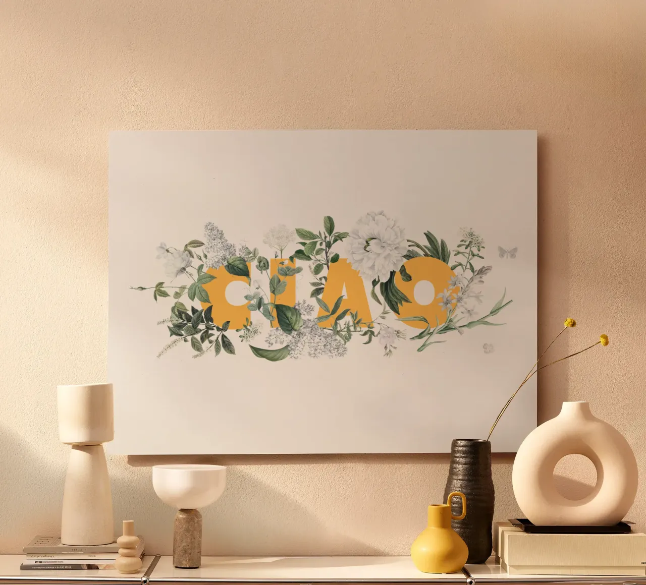 Ciao Fiori e Insetti Giallo Bianco alluminio dibond da Studio Frances M