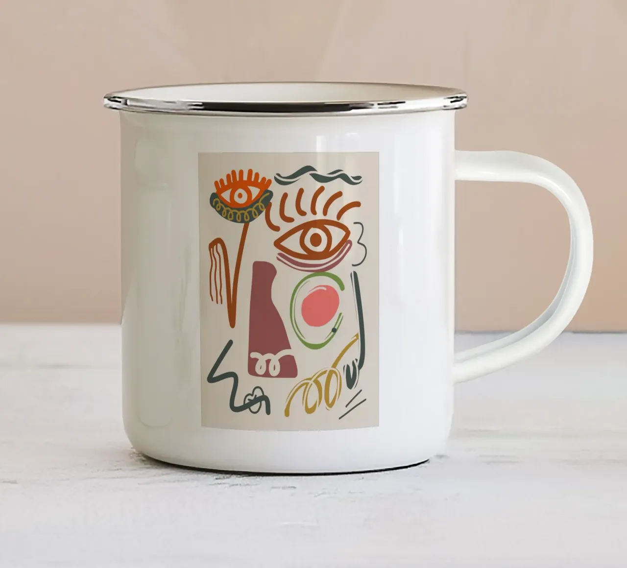 Line art massimalista 04 tazza in smalto da Little Dean