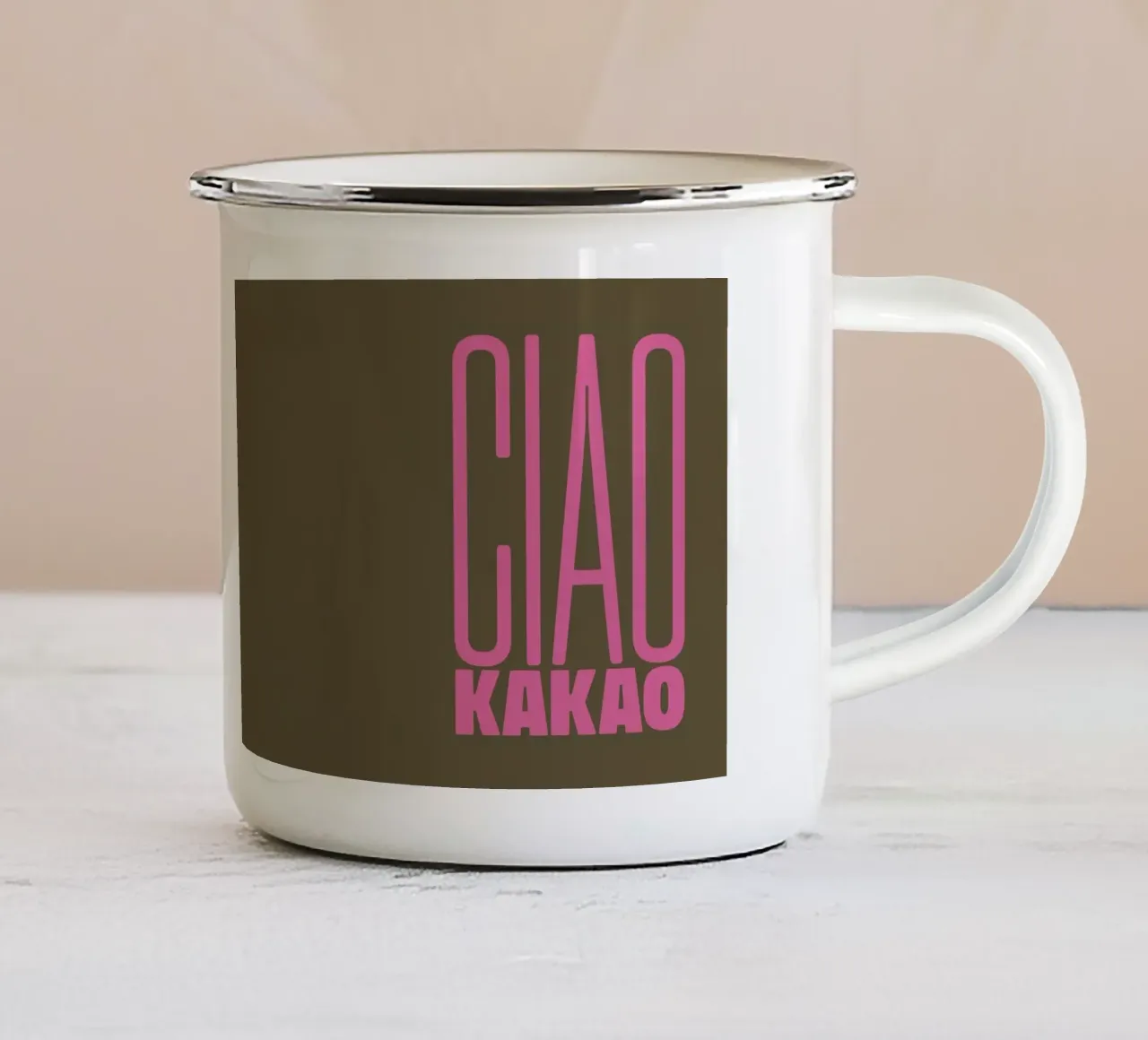 Ciao Cacao tazza in smalto da PurePeachStudio