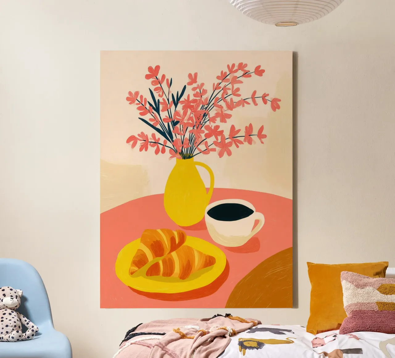 Colazione solare a base di dopamina con caffè e croissant tela da Autofocus