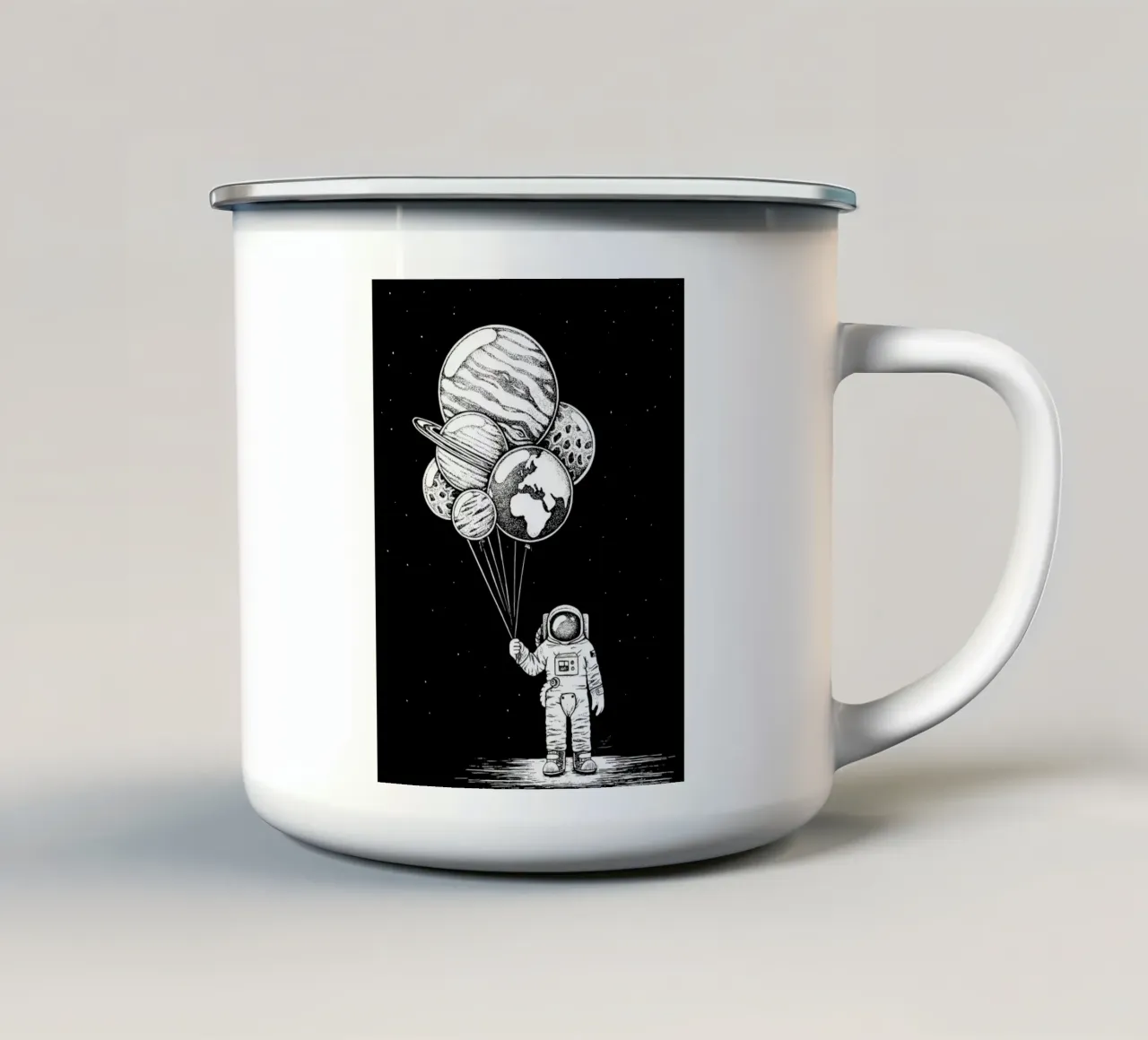 Astronauta con pianeti tazza in smalto da Jenny Campos