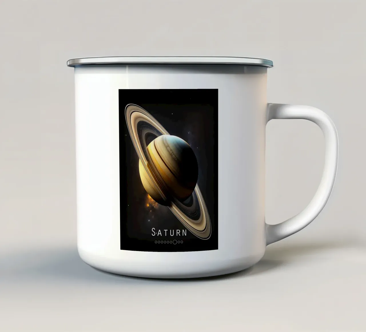 Numero di Saturno tazza in smalto da Jenny Campos