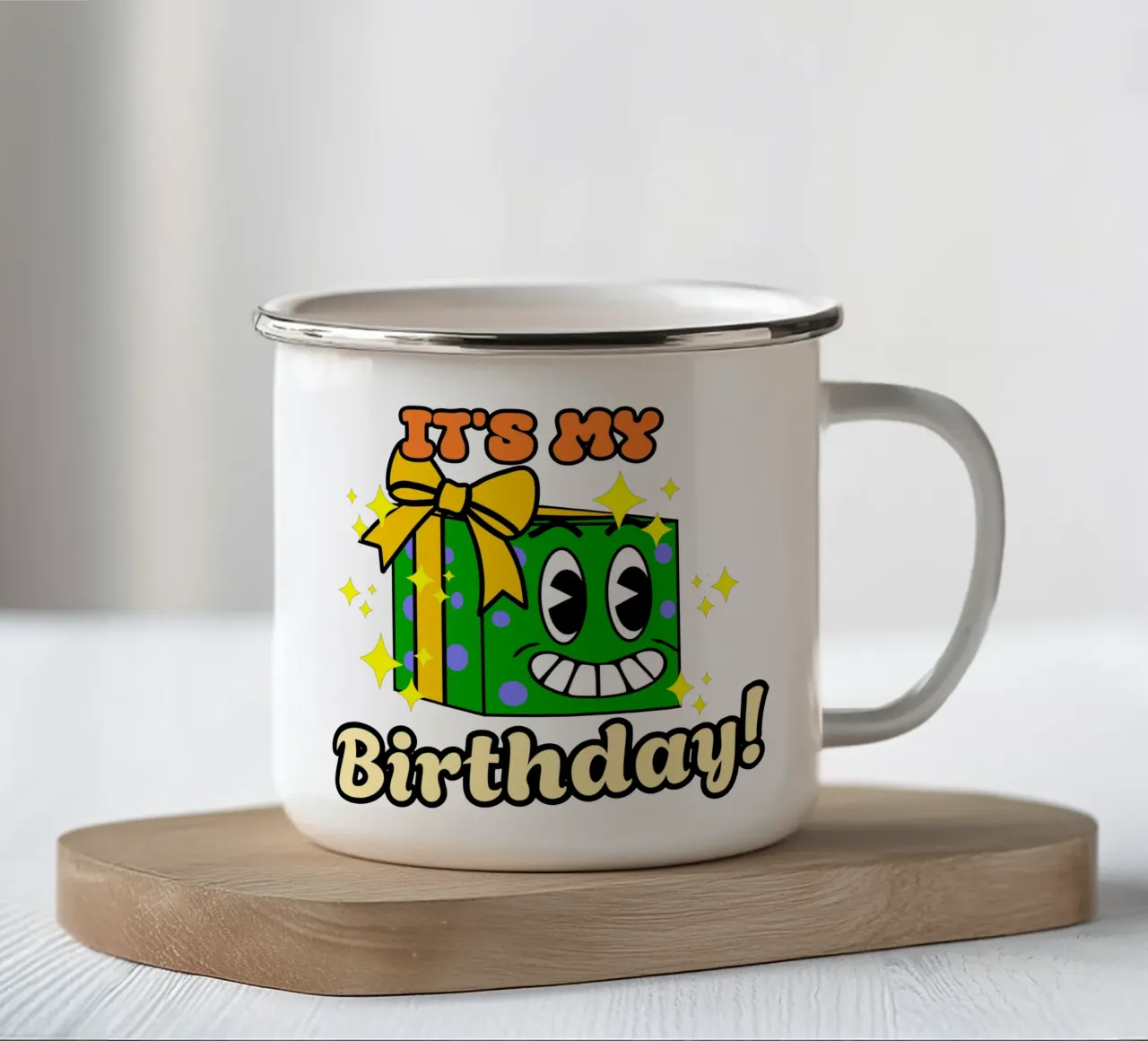 Funny Birthday Cute Cartoon Retro Vintage Gift enamel mug by sillyindustries