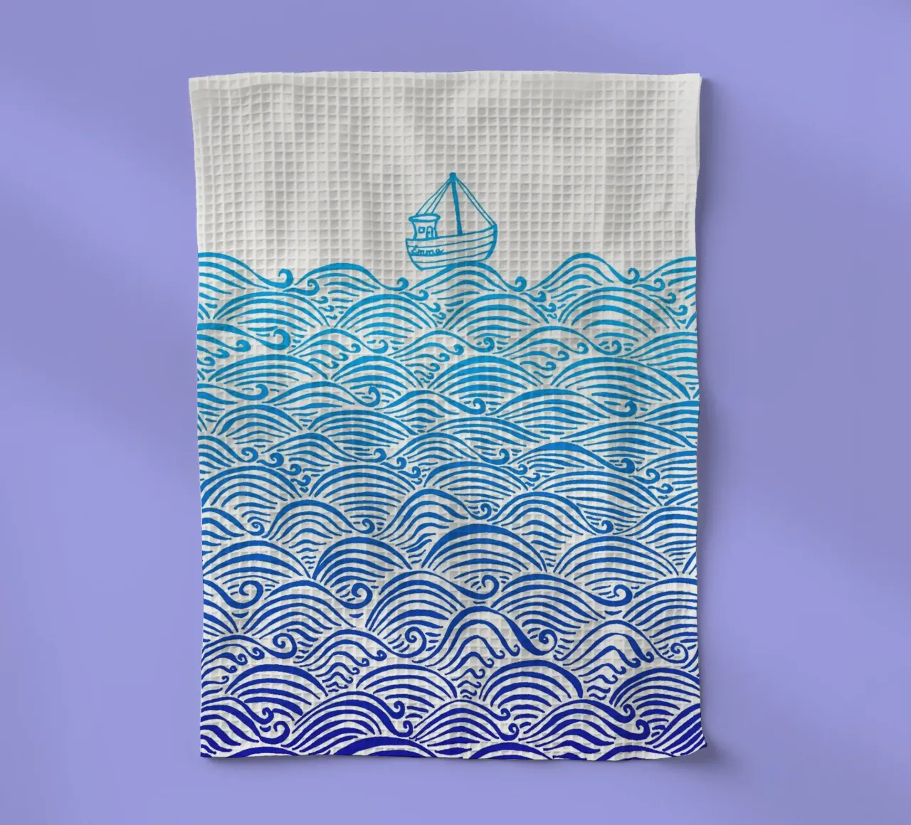 Una piccola barca in alto mare canovaccio da cucina da PaperLine Art