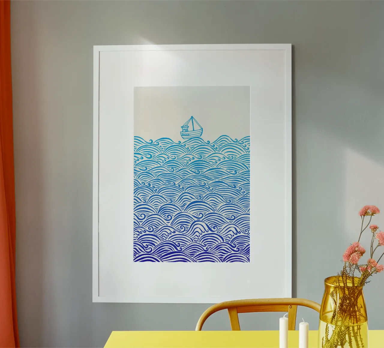 Una piccola barca in alto mare carta hahnemühle da PaperLine Art