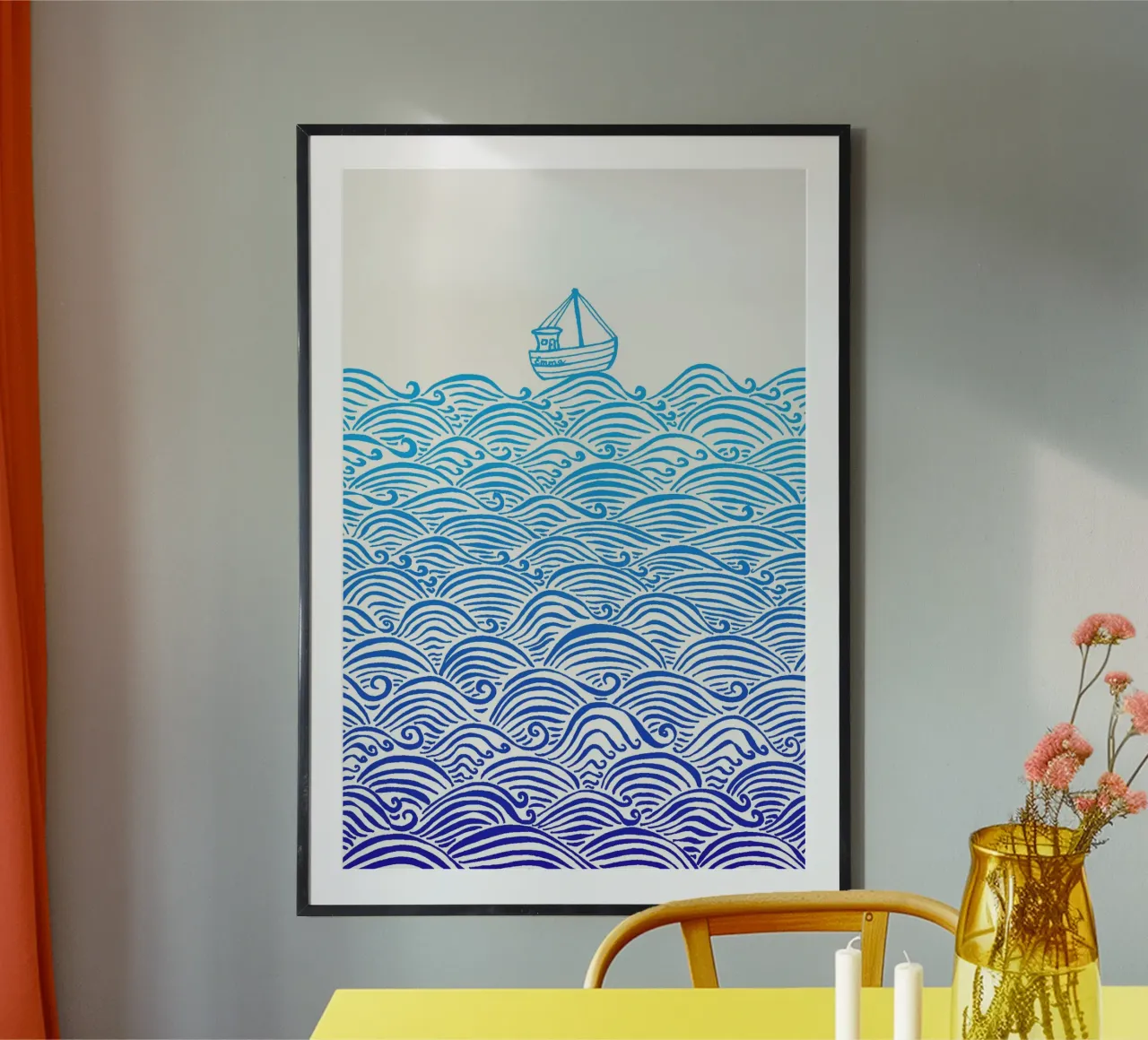 Una piccola barca in alto mare carta hahnemühle da PaperLine Art