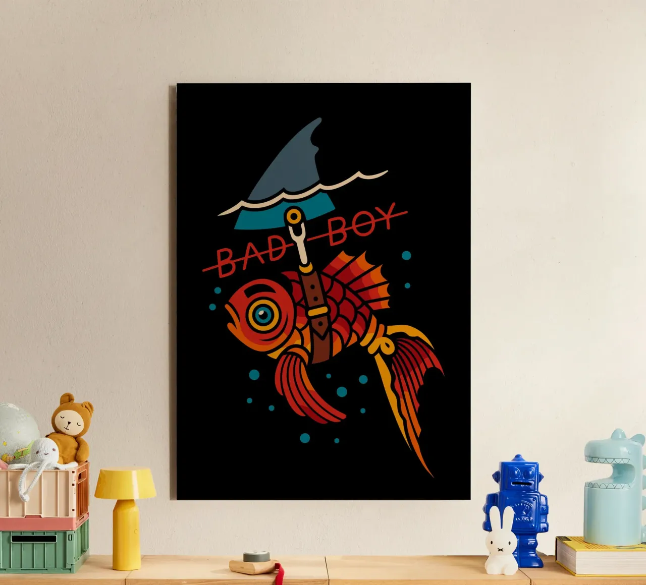 Bad Boy Goldfish with Shark Fin alluminio dibond da ramosashop