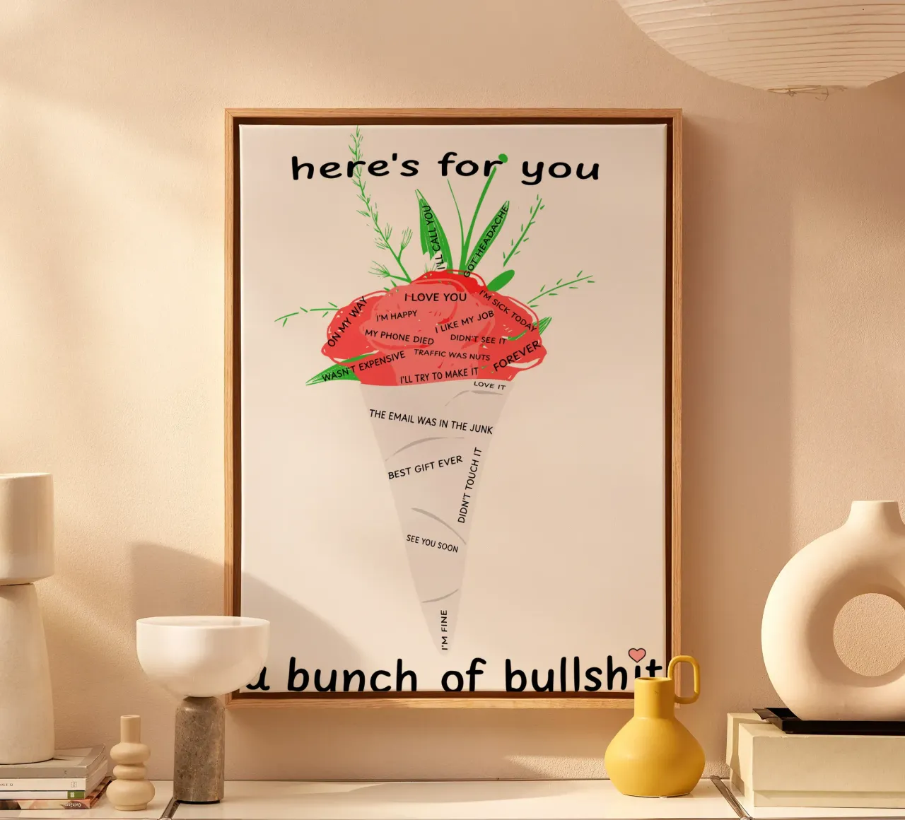 Bunch Of Bullshit Funny Flowers Roses Cynical Sarcasm Rude canvas with Floater frame by sillyindustries