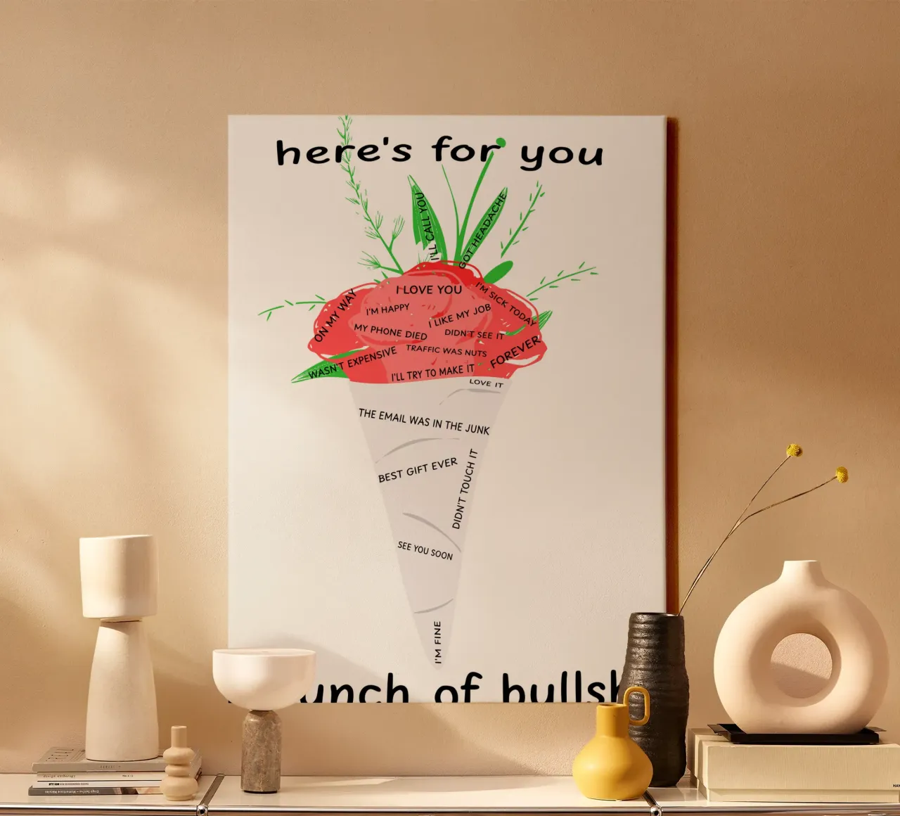 Bunch Of Bullshit Funny Flowers Roses Cynical Sarcasm Rude canvas with Floater frame by sillyindustries